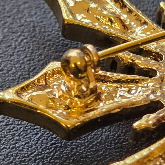 Vtg Kenneth Cole KC 8-Pointed Starburst Snowflake Brooch Rhinestones Goldtone - Picture 6 of 8